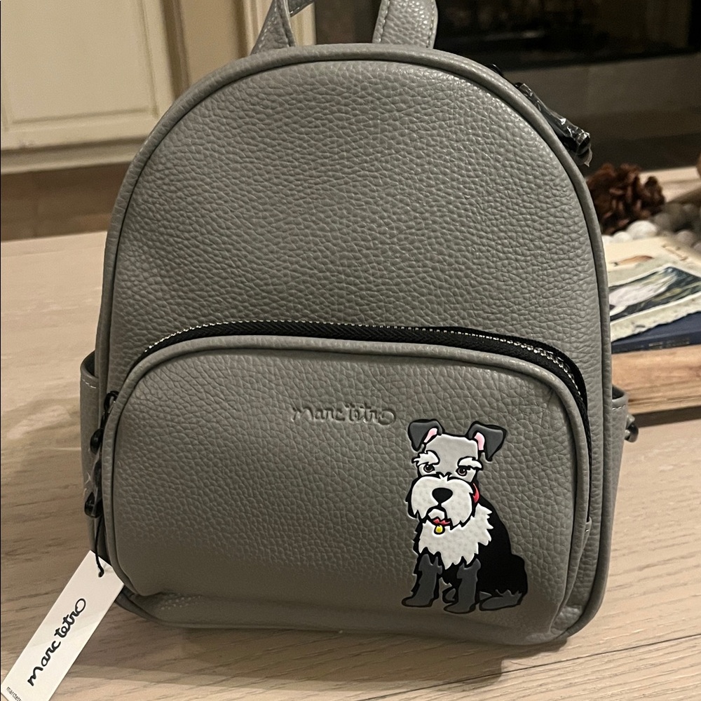 Gray Mini Backpack with schnauzer by marc tetro. So cute!!